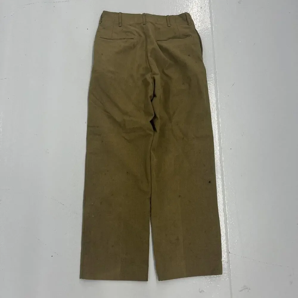 Vintage WW2 US Army Green Wool Buttonfly Trousers 29x29